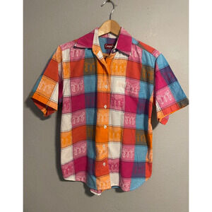 Vintage Company One Womens Top Small Colorful Plaid Button Up Kidcore Artsy 90s
